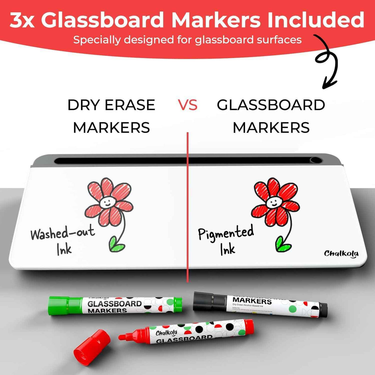 Chalkola Glass Desktop Whiteboard with Storage, Desk Dry Erase Board Buddy