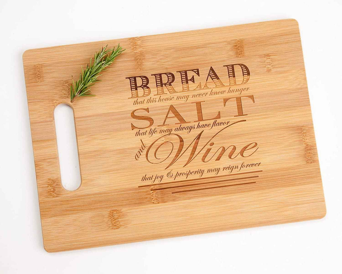 Bread Salt Wine Houswearming Poem Quote Engraved Wood Cutting Board and Charcuterie Display from It's a Wonderful Life Realtor Closing or Gift Basket Idea Small 8.5 x 11"
