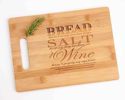 Bread Salt Wine Houswearming Poem Quote Engraved Wood Cutting Board and Charcuterie Display from It's a Wonderful Life Realtor Closing or Gift Basket Idea Small 8.5 x 11"