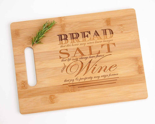 Bread Salt Wine Houswearming Poem Quote Engraved Wood Cutting Board and Charcuterie Display from It's a Wonderful Life Realtor Closing or Gift Basket Idea Small 8.5 x 11"