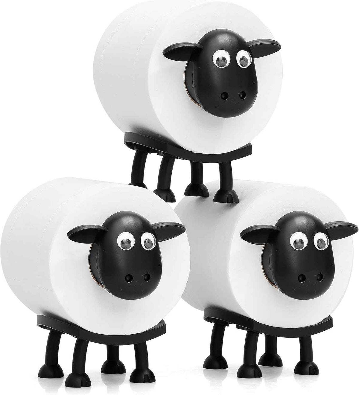 VELENTI Sheep Toilet Roll Holder - Funny Toilet Paper Holders Free Standing Cute Bathroom Decor - Premium 3D Printed Black Sheep Loo Rolls Holder - Hilarious Tissue Paper Roll Storage - Set of 3