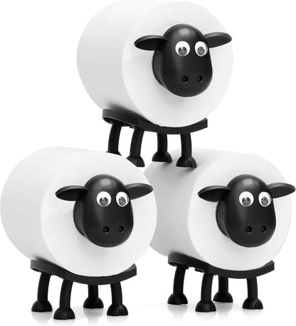 VELENTI Sheep Toilet Roll Holder - Funny Toilet Paper Holders Free Standing Cute Bathroom Decor - Premium 3D Printed Black Sheep Loo Rolls Holder - Hilarious Tissue Paper Roll Storage - Set of 3