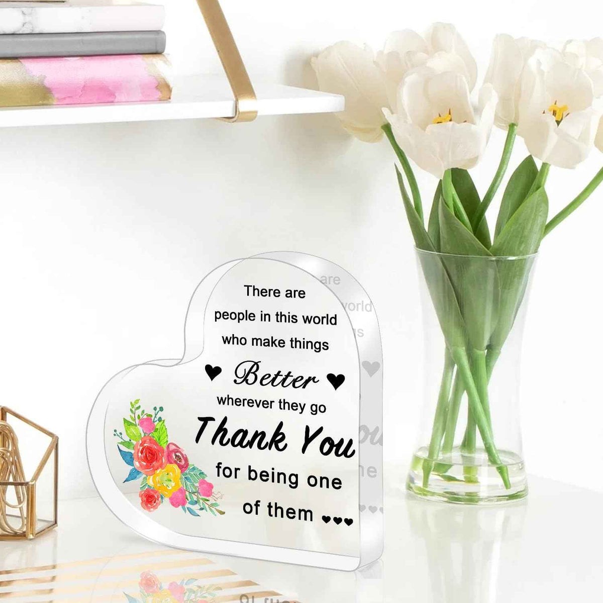 Thank You Gifts Acrylic Heart Keepsake – Inspirational Appreciation Gift for Women, Men, Employees, Nurses, Teachers, Boss, Manager, Coworkers – 4x4x0.4” Desk Decor for Farewell, Retirement, Admin Day