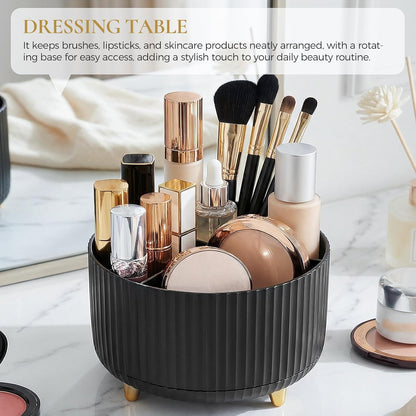 KONVINIT Pencil Pen Holder for Desk, 5 Slots 360 - Degree Rotating Desktop Organizer, Cute Desk Organizers and Accessories for School, Home, Office and Art Supply, Black