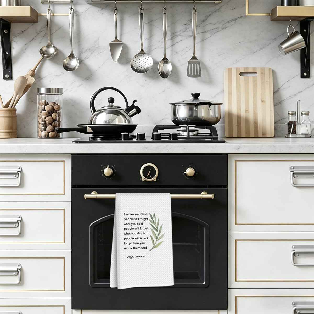 NISTOMISU Hostess Gifts Kitchen Towels 14x24 Inch - Hostess Gifts for Women | Inspirational Quote Waffle Weave Absorbent Hand Cloth Tea Towels, Reusable Dishcloth Towel for Kitchen Bathroom Decor (White)