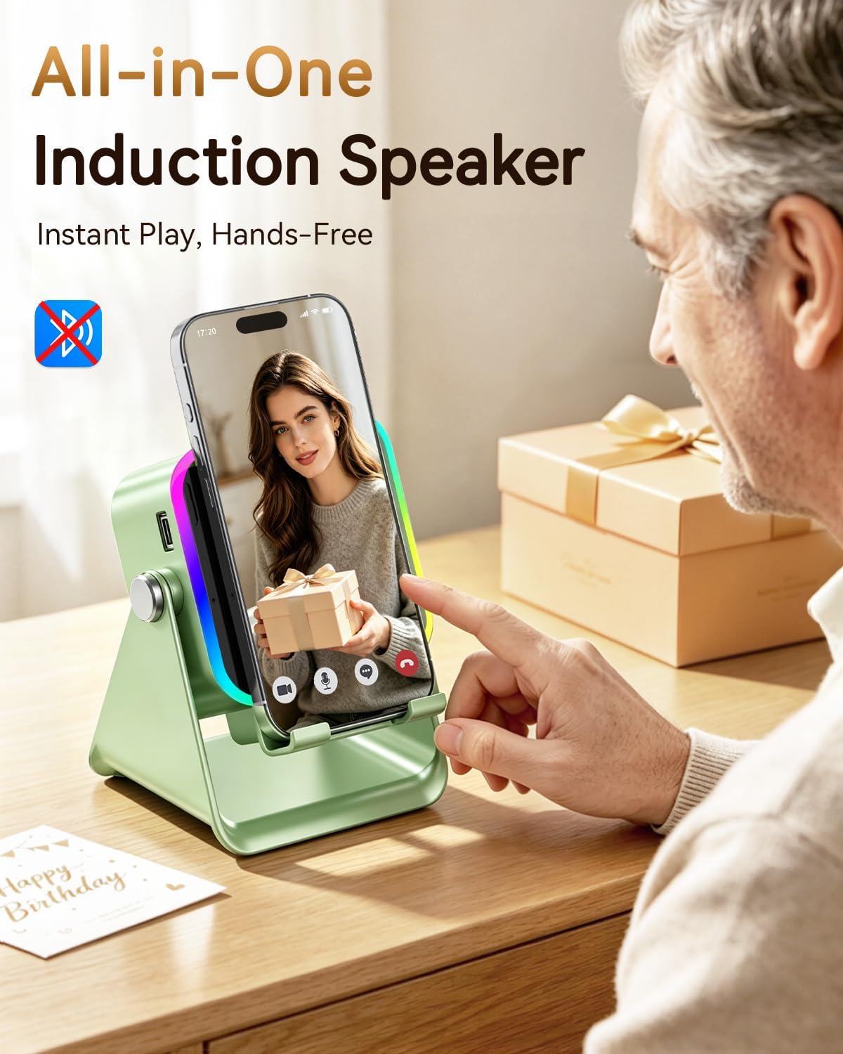 Gifts for Men Tech Gadgets Wireless Induction Speaker with Phone Stand