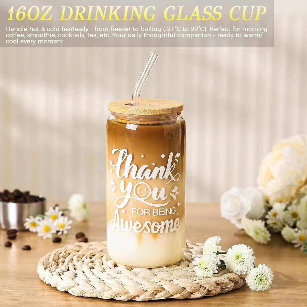Thank You Gifts for Women, 9pcs Teacher Employee Appreciation Gifts | Thank You Gift Basket with 16oz Glass Cup, Appreciation Gift Set for Women Coworkers Nurse Friends Secretary Employees