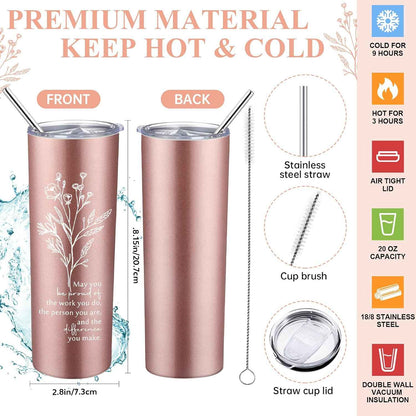 Funnymoom 6 Pcs Employee Appreciation Gift Thank You May You Be Proud 20 oz Boho Flower Tumbler Makeup Bag A6 Journal Pens for Back to School Gifts for Coworker Staff Women Men Nurse Teacher (Pink)