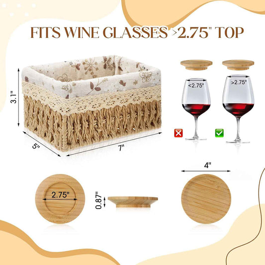 Zhehao 9 Pcs 4'' Wine Glass Charcuterie Toppers with Wicker Basket, Mini Charcuterie Board Wine Appetizer Plates for Mother Women Housewarming Gift Set for Kitchen, Coffee Bar, Restaurants