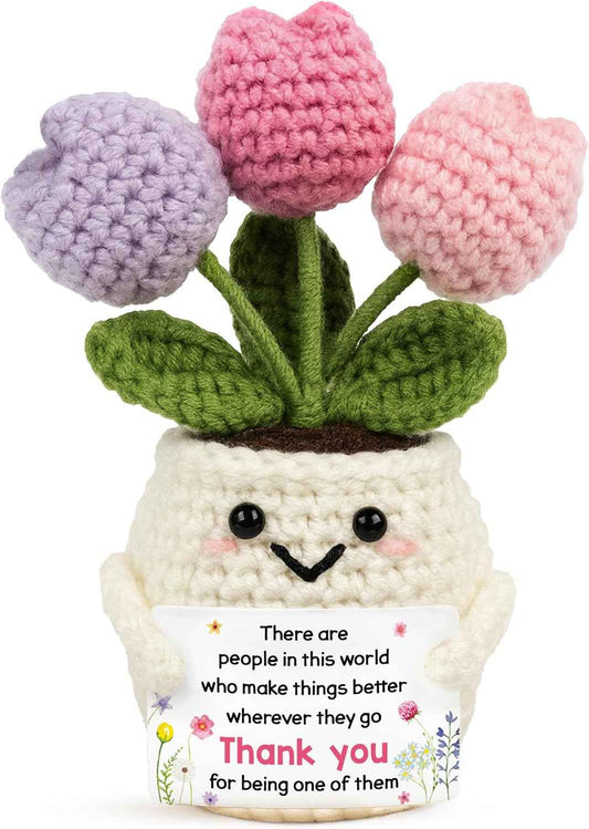 Thank You Gifts for Women, Boss, Coworkers, Manager, Teacher, Nurse, Mom | Teacher Appreciation Gifts - 5.51'' x 4.13'' Soft Handmade Knitted Milk Wool Yarn Positive Tulip Flowers Crochet Doll