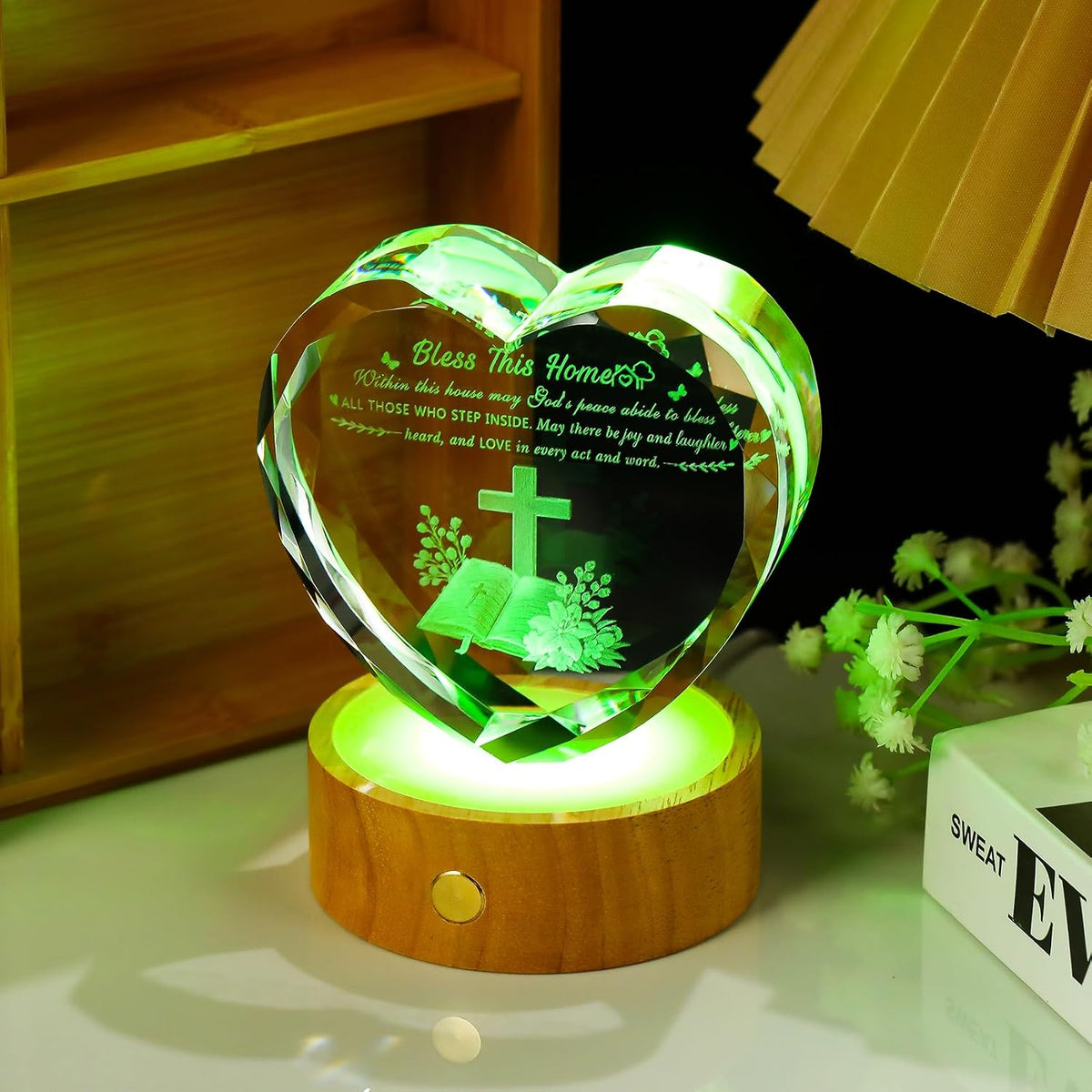 Arikyrist 3D Crystal Heart House Warming Gifts New Home Religious Blessings | Housewarming gifts, for couples women men, religious keepsake,Christian Families Decor, with wooden light base