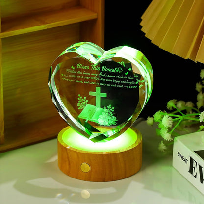 Arikyrist 3D Crystal Heart House Warming Gifts New Home Religious Blessings | Housewarming gifts, for couples women men, religious keepsake,Christian Families Decor, with wooden light base