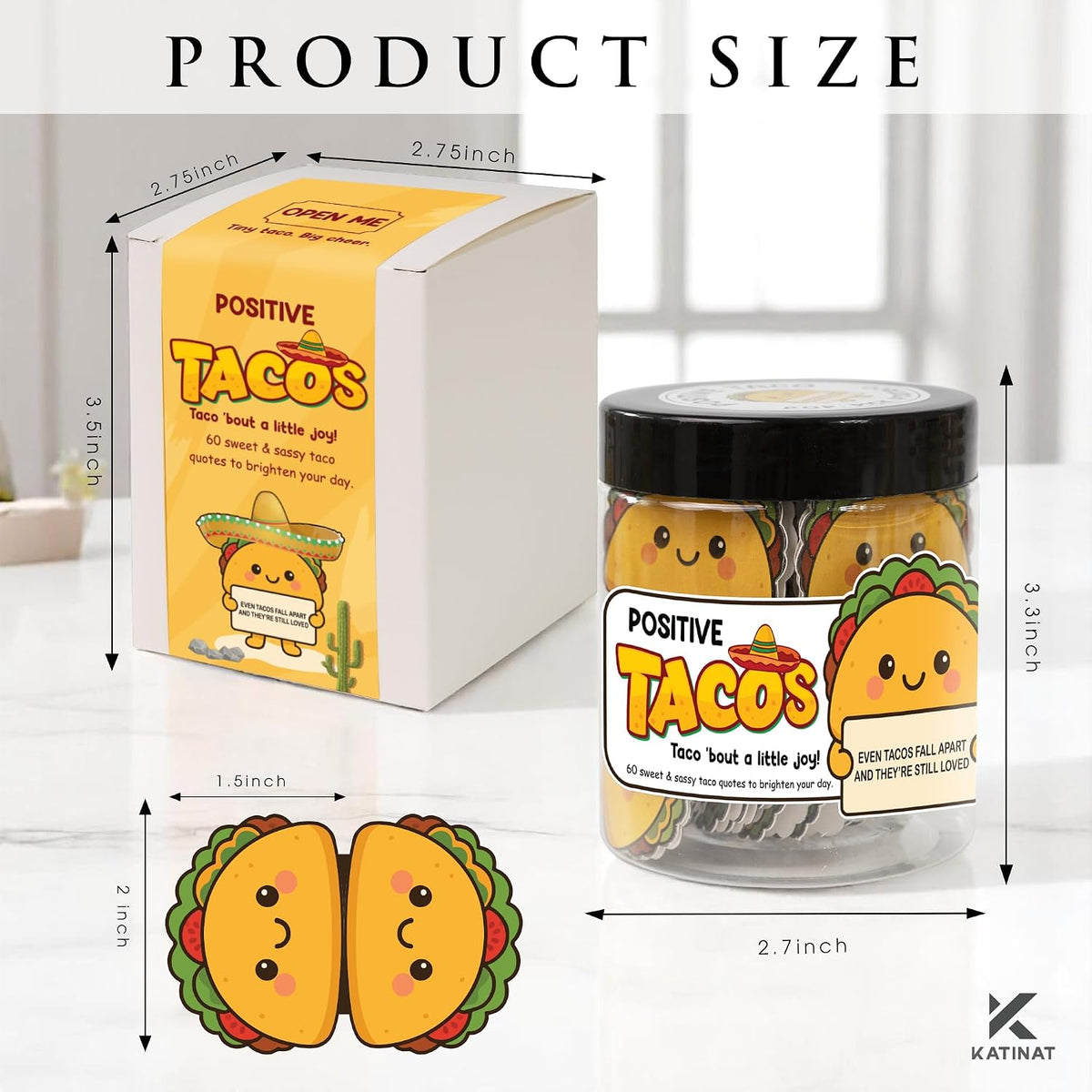 Positive Taco Jar 60 Positive Affirmation Cards Funny Birthday Gifts for Women Men Son Dad Mom Daughter Sister Friend Coworkers Student Teacher Back to School Gifts Mexican Fiesta Party Decorations