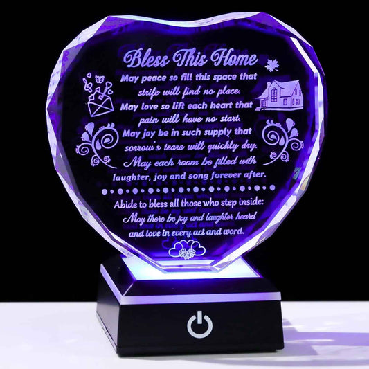 Arikyrist House Warming Gifts New Home Crystal Plaque with LED Light Base | Meaningful Bless This Home Keepsake, New Home Gift Ideas, for Family Friends Couples, Housewarming Decor for Home Tabletop