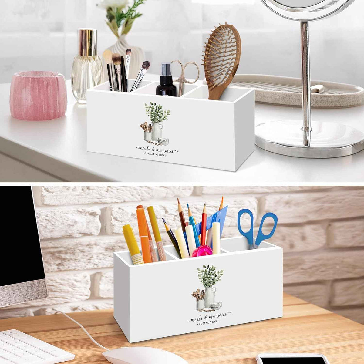 Housewarming Gifts for Women, Eucalyptus Leaves Green Kitchen Utensil Holder, Meals and Memories Are Made Here Home Desk Accessories Decor, Sage Green Utensil Holder for Kitchen Counter