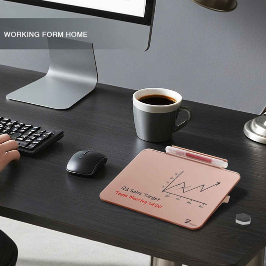 Rose Gold Mini Desktop Pure Glass Whiteboard, Small Glass Dry-Erase Stand