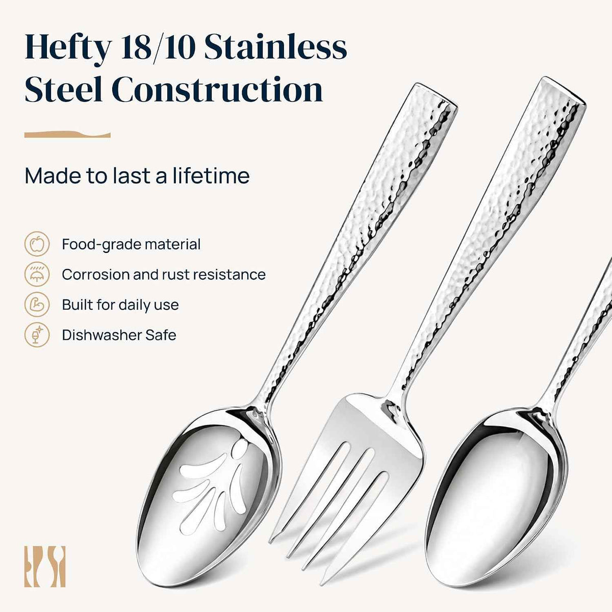 Hudson Essentials Hammered 18/10 Stainless Steel Hostess Serving Utensil Set, 8-Piece Set with Cake Knife, Cake Server and Lasagna Pie Server, Dishwasher Safe