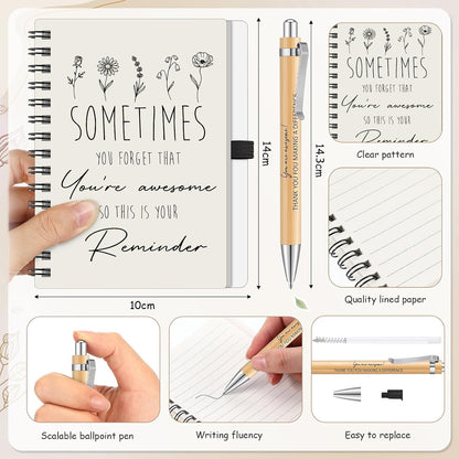 Suclain 7 Pcs Thank You Gifts for Women, Appreciation Spiral Notebooks, Ballpoint Pen, Coffee Mug, Canvas Bag, Makeup Bag, Awesome Keychain Card Inspirational Gift for Coworker Retirement