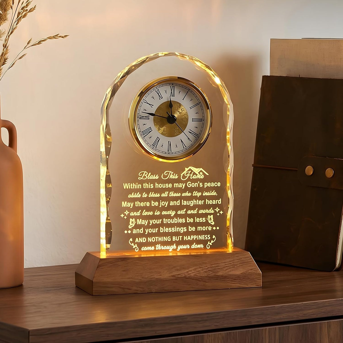 Ornalrist House Warming Gifts New Home Clock with LED Wooden Light Base | New Home Gift Ideas for Couples & Friends, Housewarming Gifts for Women Men Houseowners, Closing Gift for House Buyers