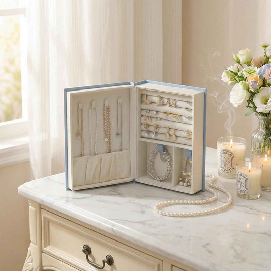 Book-Style Jewelry Organizer in Blue