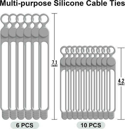 Silicone Cable Ties, Cord Organizer Cable Management,2Sizes-Grey