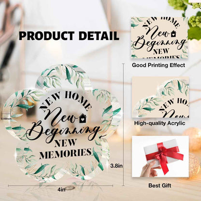 House Warming Gifts, Best Housewarming Gifts, Flower Shape Acrylic Sign | Affirmations Funny New Home New Memories Ideas Acrylic Sign Home Living Room Shelf Desk Decoration Gifts