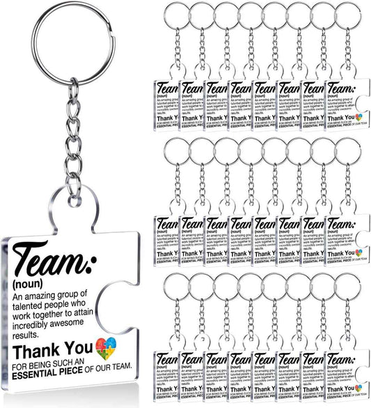 Team Appreciation Gifts Bulk Thank You Keychains for Coworkers | Gift Set for Employee, Staff, Teachers, Teamwork Puzzle Piece Keyring, Acrylic