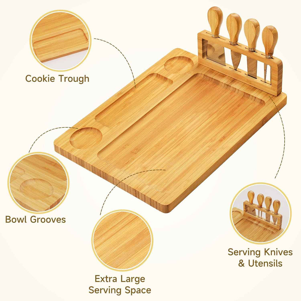 Bamboo charcuterie boards Gift Set - Serving Meat Cheese Board, Charcuterie Board Set with 4 Stainless Steel Cheese Knife, Ideal for House Warming Gifts New Home, Christmas, Bridal Shower Gift | 4 stainless steel cheese knives, serving platter. Perfect...