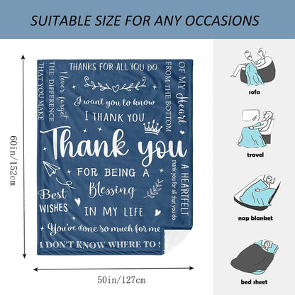 Thank You Gifts, Thank You Blanket 60"X50" Blue, Appreciation Gifts | Thank You Gifts for Women Men, Thank You Gift for Coworker Teacher, Employee Appreciation Gifts, Inspirational Birthday Gift