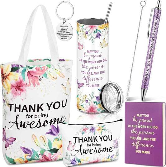 Patelai 6 Pcs Employee Appreciation Gifts Set for Women, Thank You Gift for Graduation CNA Week Teacher Social Work Coworker Staff Nurse, Inspirational Cup Bag Pen Journal Keychain, Butterfly