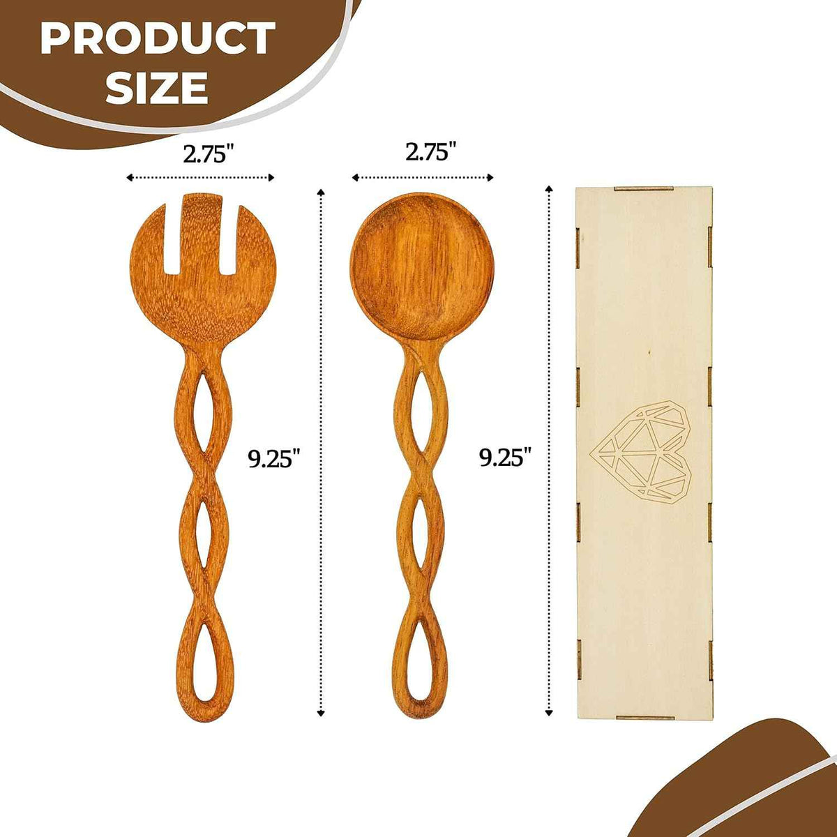JABIHOME Wooden Salad Utensils Set, Easter Cooking Gifts for Mom, Wooden Salad Servers for Serving, Tossing, Valentine's Day Hostess Gifts for Women