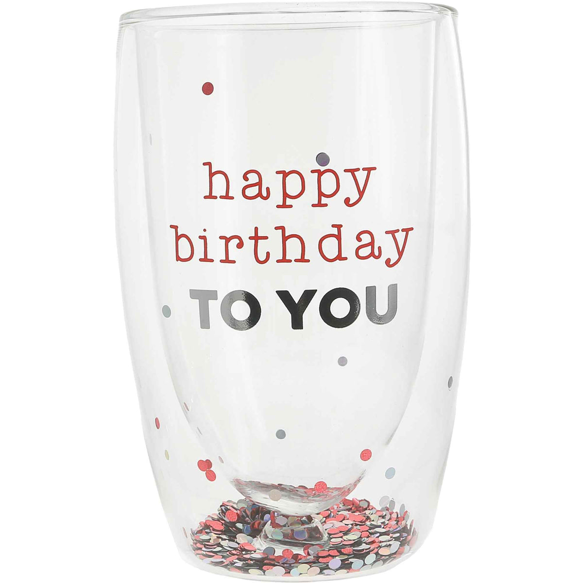 Pavilion Happy Birthday Double-Walled Confetti Glass, 14 oz
