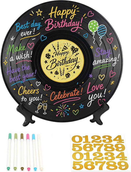 Vienrose Vinyl Record Birthday Guest Book Alternative 11.8 Inch, Happy Birthday Decorations, Vinyl Record Decor, Signature Sign Poster Keepsake for Men Women Kids