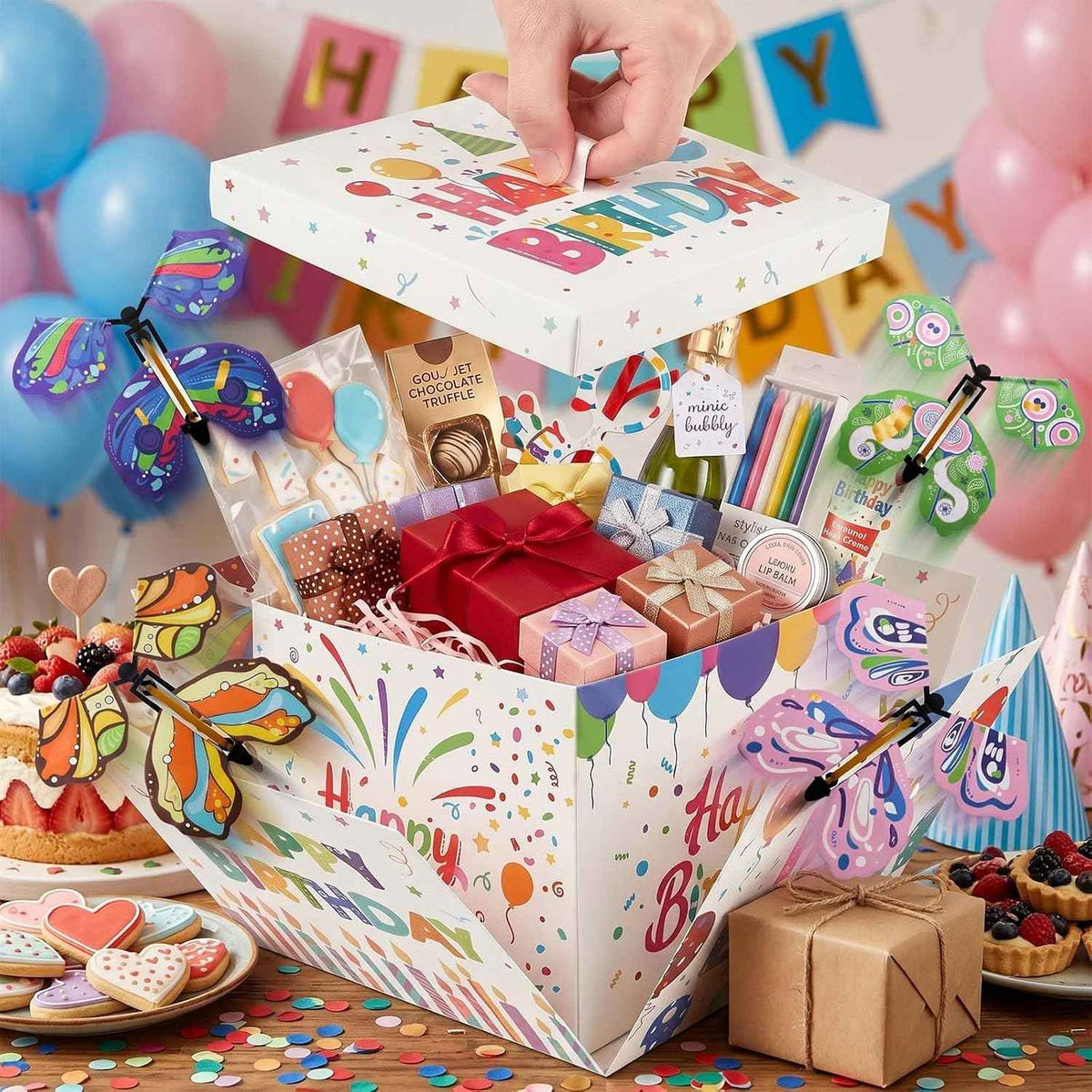 Surprise Birthdays Flying Butterfly Explosion Gift Box, Reusable DIY Unique Gift Box with Surprise Flying Butterfly for Birthdays, Wildflower, Wedding Party Decoration