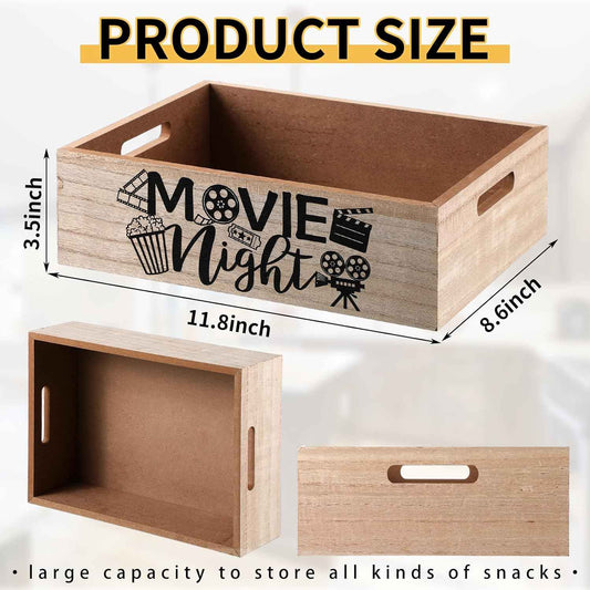 GlikCeil Movie Night Supplies Snack Trays with Handles, Rustic Wood | With Handles for Popcorn Drinks Snacks, Home Theater Decor Basket, Organizer for Family Movie Parties and Entertaining