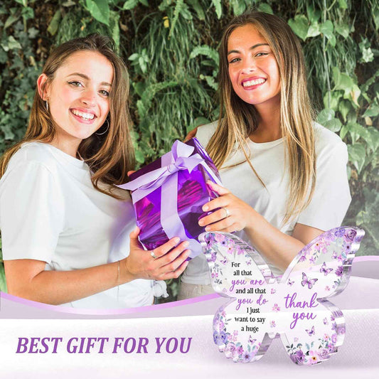 Thank You Gifts for Women, Appreciation Gifts for Employee Teacher Coworker Nurse Friend, 5x3.8x0.5 Inch Butterfly Acrylic Plaque Decor, Graduation Wedding Thank You Grateful Gift Bulk - Purple