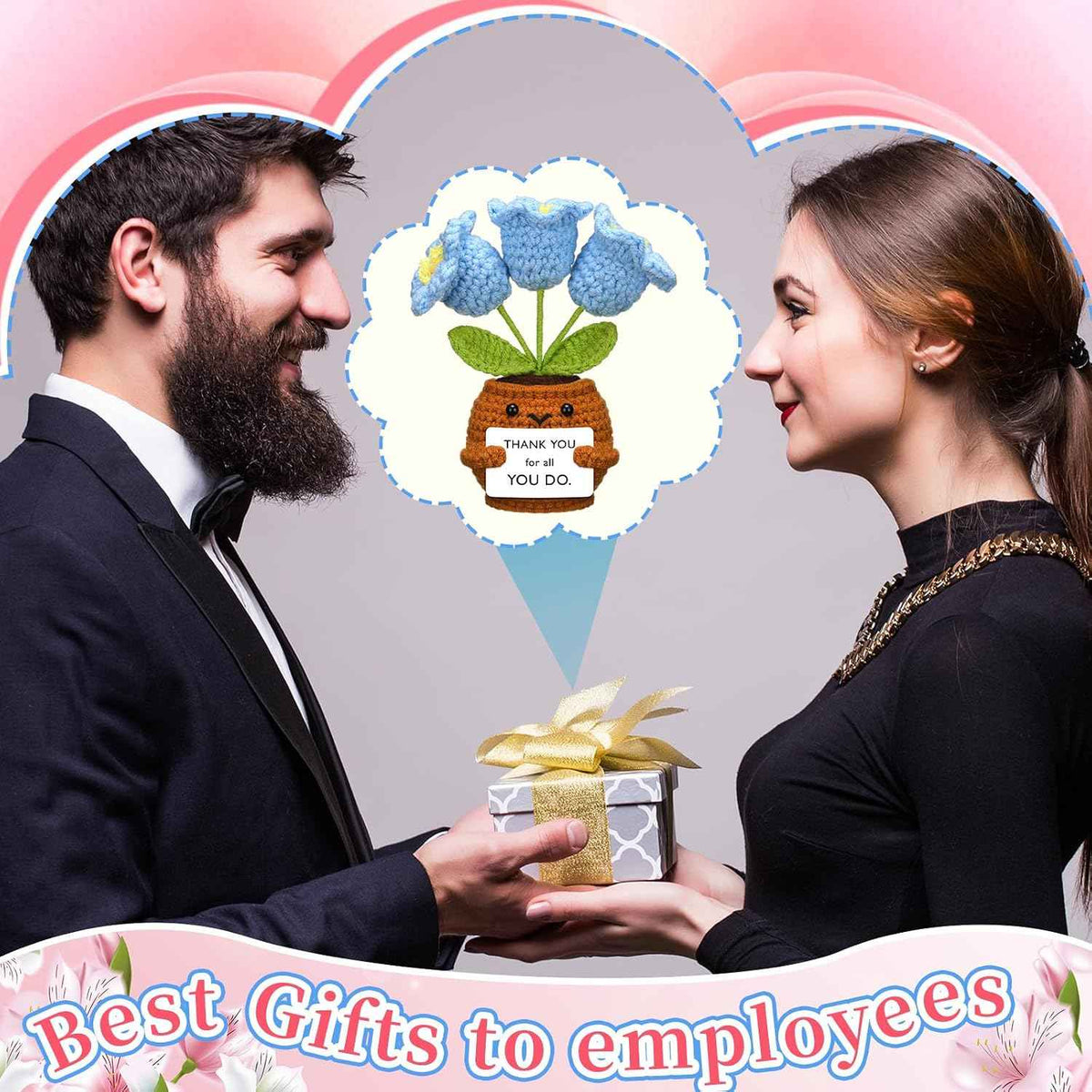 Wavwavw 6 Pcs Employee Appreciation Gifts Bulk Thank You Gifts for Team Coworkers Staff Positive Handmade Crochet Doll with Inspirational Card for Women Men Office EMS CNA(Lily of the Valley)