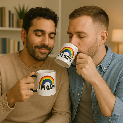 Turtle Straws I'm Gay Rainbow Heat Change Coffee Mug – Funny Gag Gifts for Men, Prank Gift for Him, Brother, Coworker, Best Friend – Novelty Birthday Gift, Secret Santa, White Elephant