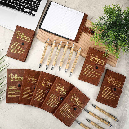 Marspark 10 Sets Difference Maker Appreciation Gifts,Brown | Inspirational A5 Leather Notebook with Pens for Men Women Coworkers Employees, Thank You Back to School Teacher Gifts