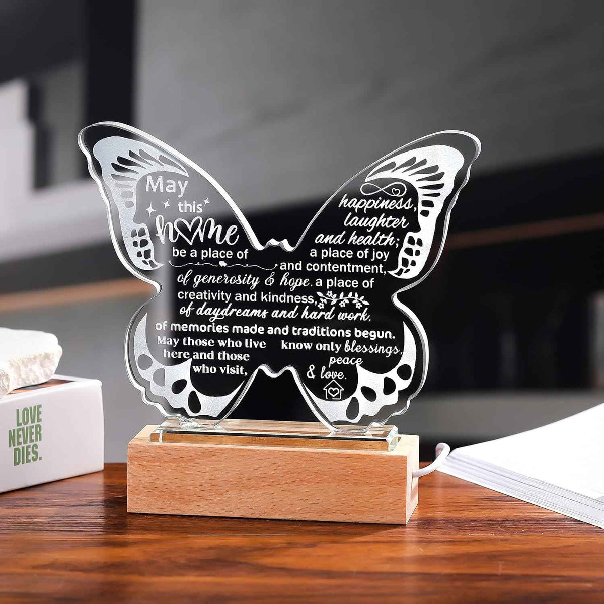House Warming Gifts for New Home, Crystal Butterfly Plaque Night Light | House Warming Gifts for Couple, Women, Men, House Warming Gifts New Apartment, Housewarming Gifts New Home, New Home Decor