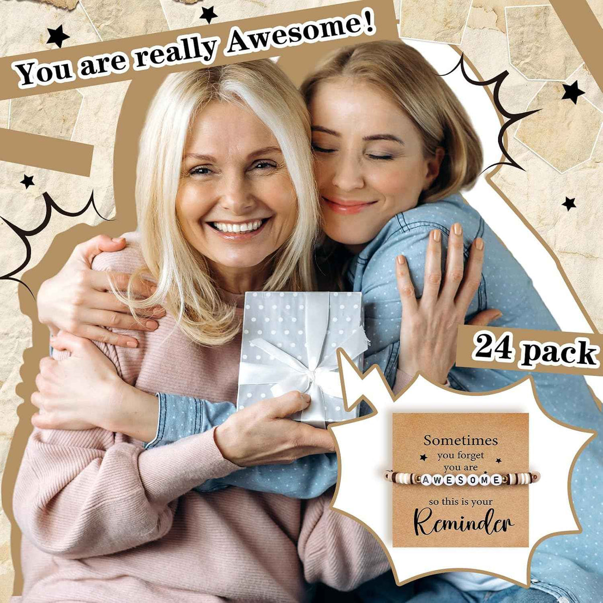 Huquary 24 Set Employee Appreciation Bracelets Team Gift Bulk Sometimes You Forget You Are Awesome Bracelets with Card Motivational Party Favor for Coworker Teacher Doctor Nurse Social Worker Gift