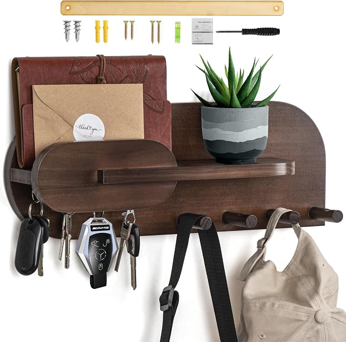 Solid Wood Wall Mail & Key Holder - Field & Blessing