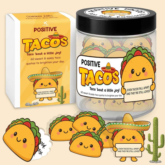 Positive Taco Jar 60 Positive Affirmation Cards Funny Birthday Gifts for Women Men Son Dad Mom Daughter Sister Friend Coworkers Student Teacher Back to School Gifts Mexican Fiesta Party Decorations