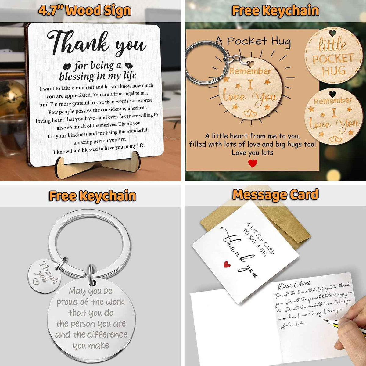 Thank You Gifts for Coworkers, Teacher, Boss, Nurse, Employee, Pastor | Appreciation Gifts for Going Away, Retirement, Thanksgiving Desk Decor with Plaque, Pocket Hug, Keychain, Card FF751
