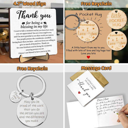 Thank You Gifts for Coworkers, Teacher, Boss, Nurse, Employee, Pastor | Appreciation Gifts for Going Away, Retirement, Thanksgiving Desk Decor with Plaque, Pocket Hug, Keychain, Card FF751