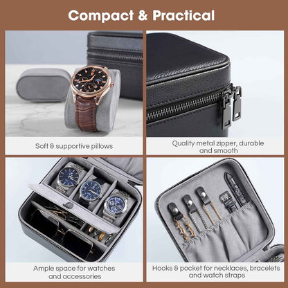 Three-Slot Travel Watch Case in Black