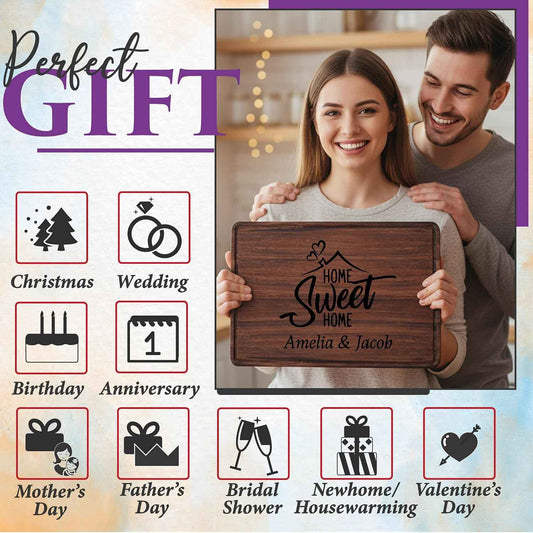 Personalized Cutting Board with Home Sweet Home Design, Custom Engraved Housewarming Gift for Friends, New Home, Realtor Closing Gift for Clients, Kitchen Decor, Neighbors or First-Time Home Buyers