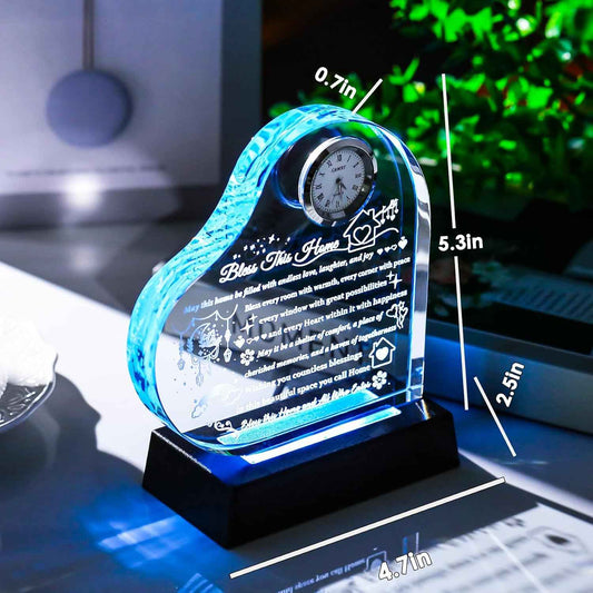 YWHL House Warming Gifts with Colorful LED Base Unique Crystal Heart House Warming Gift for Women Men Friend Couple Housewarming Gifts New Home Apartment Party Decoration Ideas