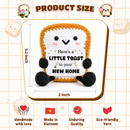 Crochet Toast Housewarming Gift, Cute Positive Toast Crochet with “Here’s a Little Toast to Your New Home”, Funny New Home Gift for Women Men Couples, New Apartment Decor Desk