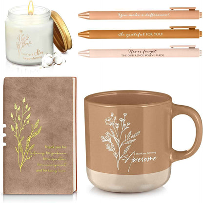 Didaey 7 Pcs Employees Appreciation Gifts Back to School Thank You Gifts for Teacher Women Men Coworker Thank You for Being Awesome Journal Mug Candle Pens for Staff Nurse (Kaki)